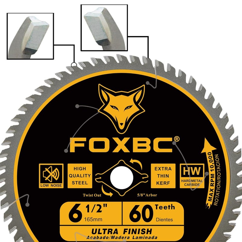 FOXBC 6-1/2 inch Circular Saw Blade Ultra Fine Finish 60-Tooth for Wood Cutting, Thin-Kerf with 5/8" Arbor - Image 4